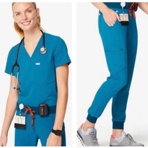 Figs Alps Blue V-Neck and Joggers Scrub Set